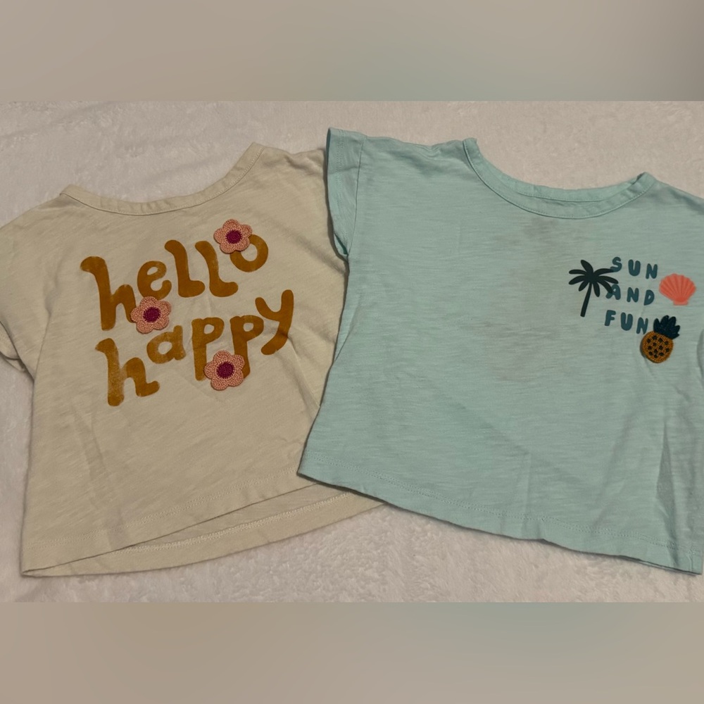Carter's Cream and Light Blue T-shirt Girls 2T bundle of 2!